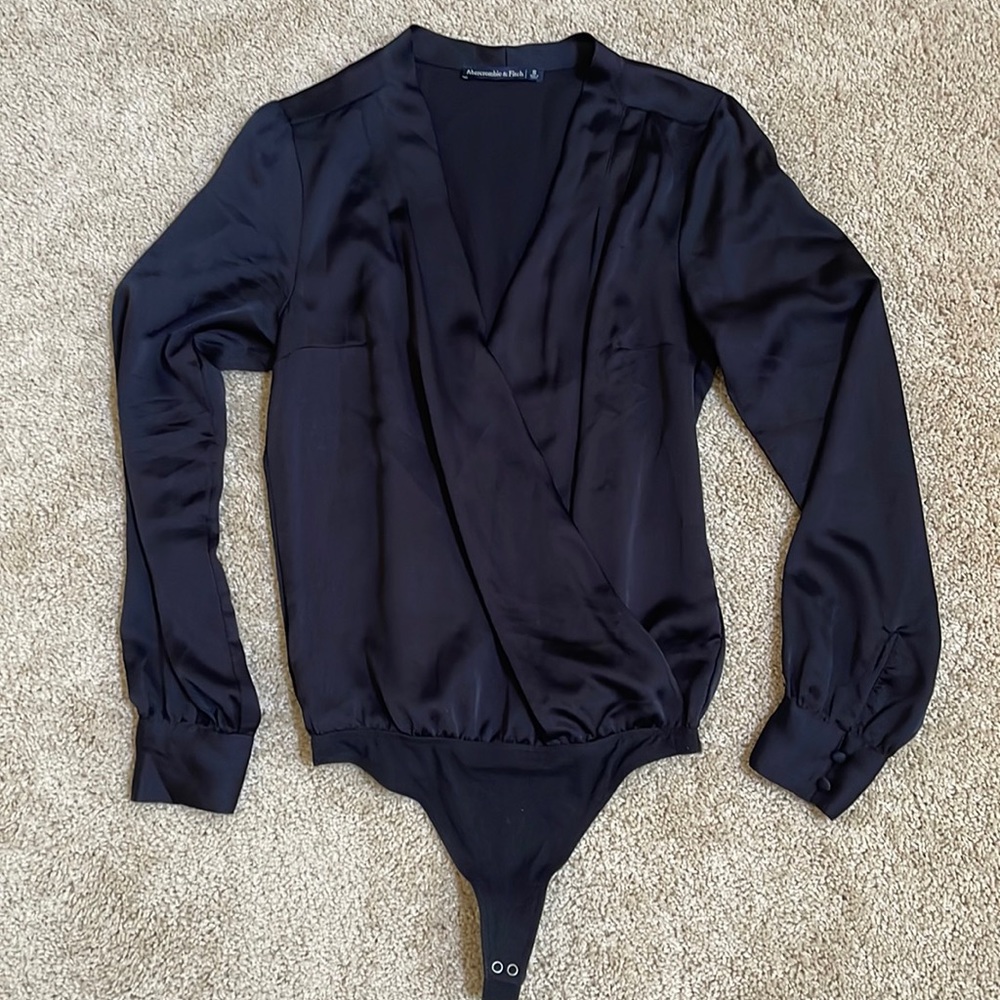 Satin Abercrombie and Fitch A&F - Black Long Sleeve Bodysuit